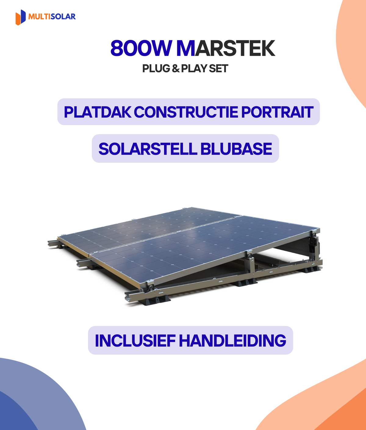 800W Marstek zonnepaneelpakket, platdakconstructie portrait Solarstell Blubase