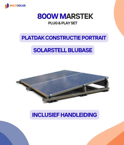 800W Marstek zonnepaneelpakket, platdakconstructie portrait Solarstell Blubase