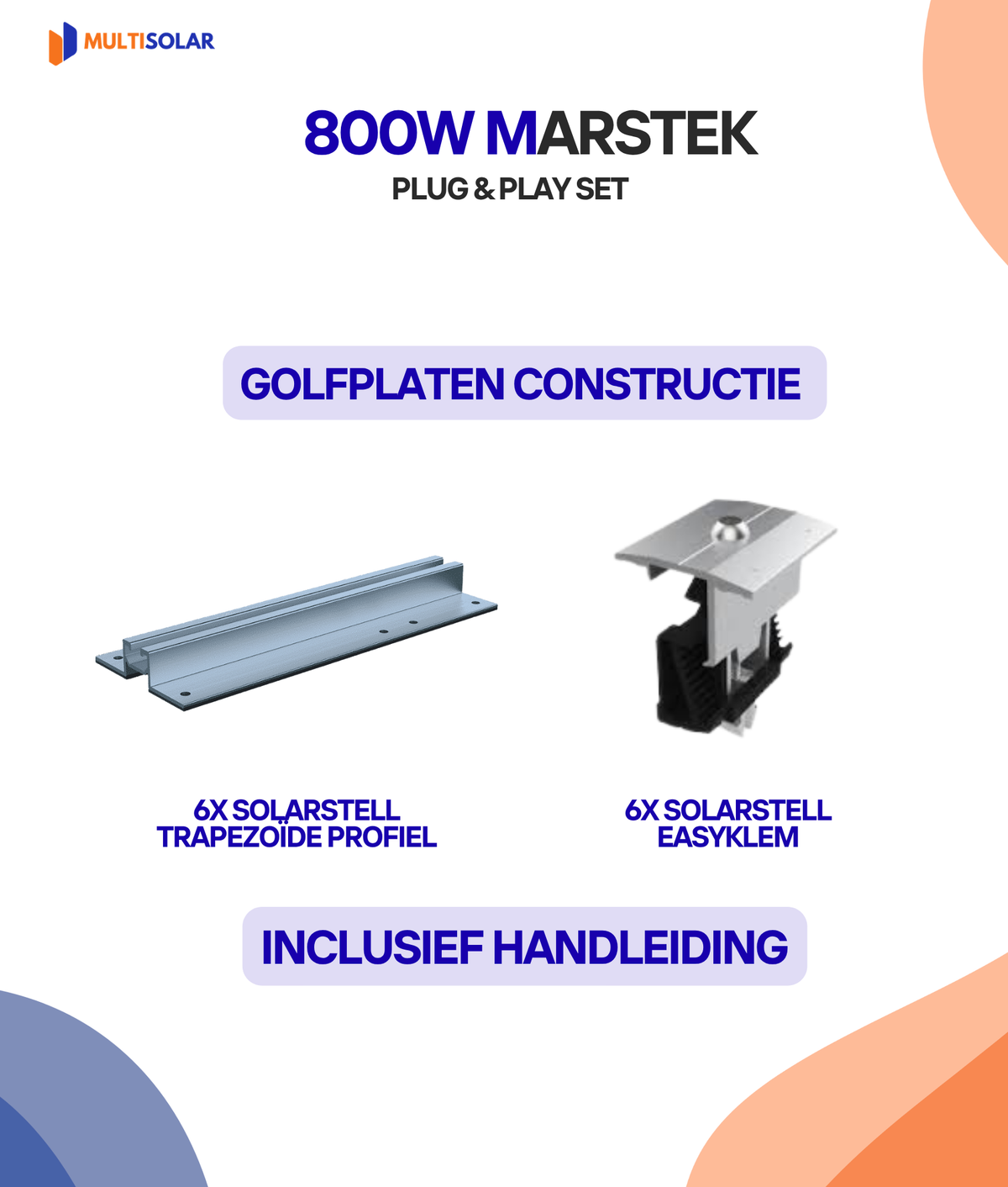 800W Marstek zonnepaneelpakket, onderdelen golfplatenconstructie