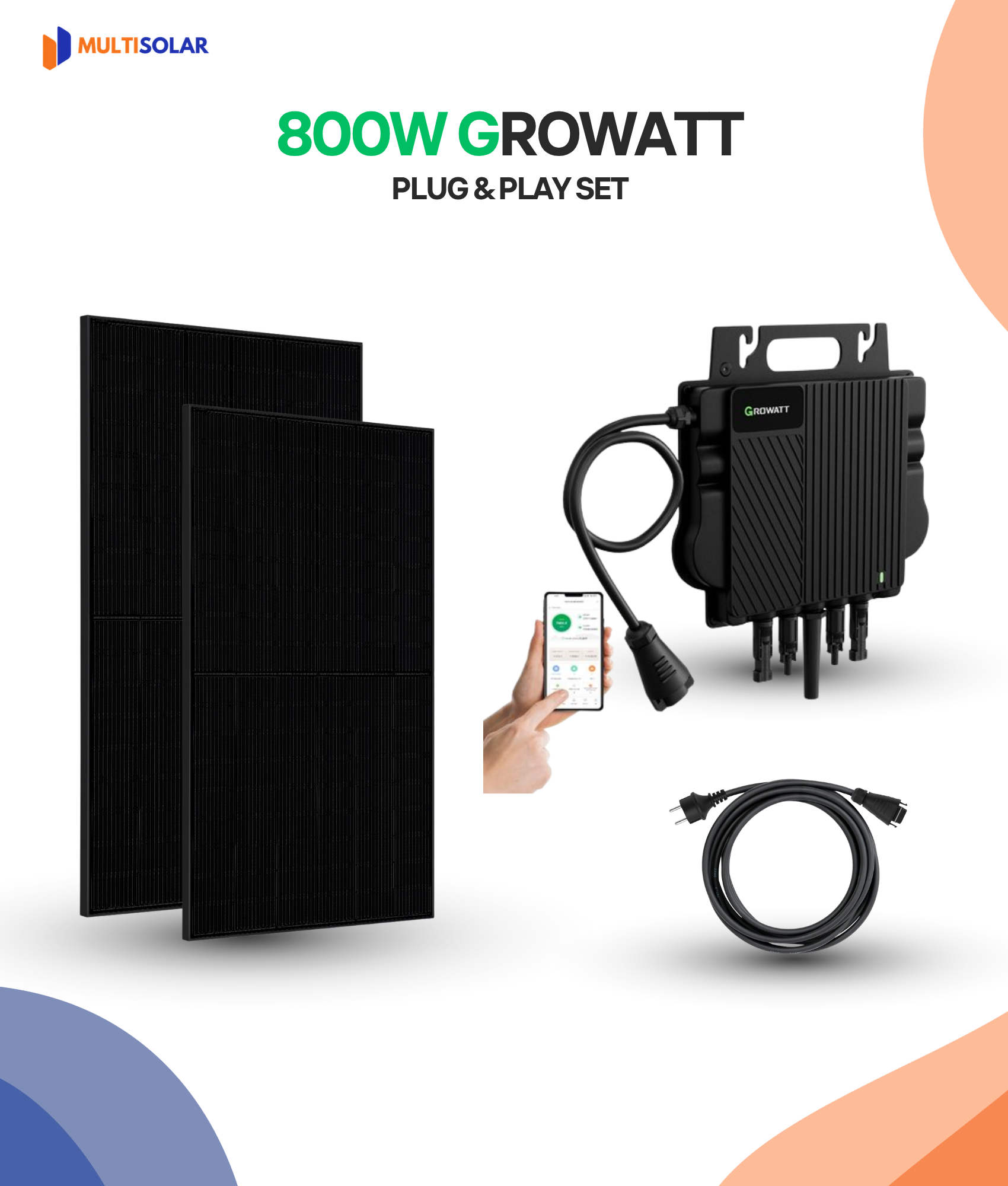 Système de panneaux solaires Growatt Plug &amp; Play – 2 panneaux (micro-onduleur, câblage et panneaux inclus)