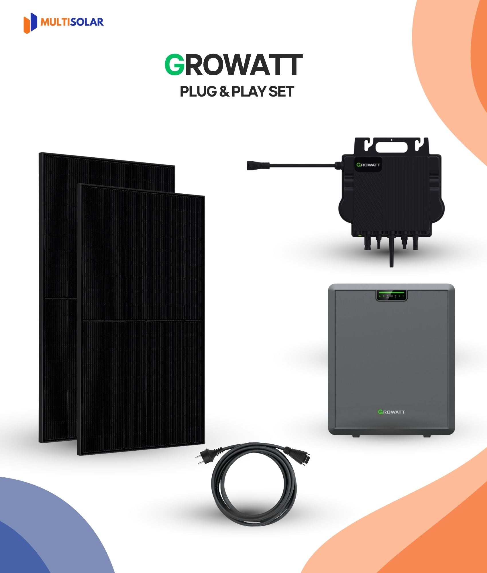 Système de panneaux solaires Growatt Plug &amp; Play – 2 panneaux (micro-onduleur, câblage et panneaux inclus)