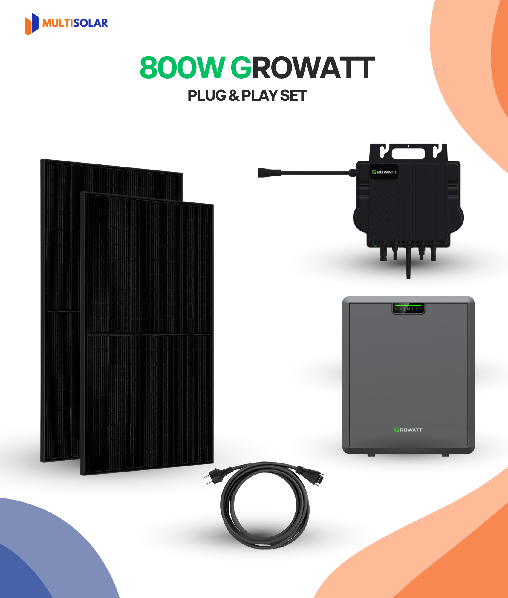 Système de panneaux solaires Growatt Plug &amp; Play – 2 panneaux (micro-onduleur, câblage et panneaux inclus)