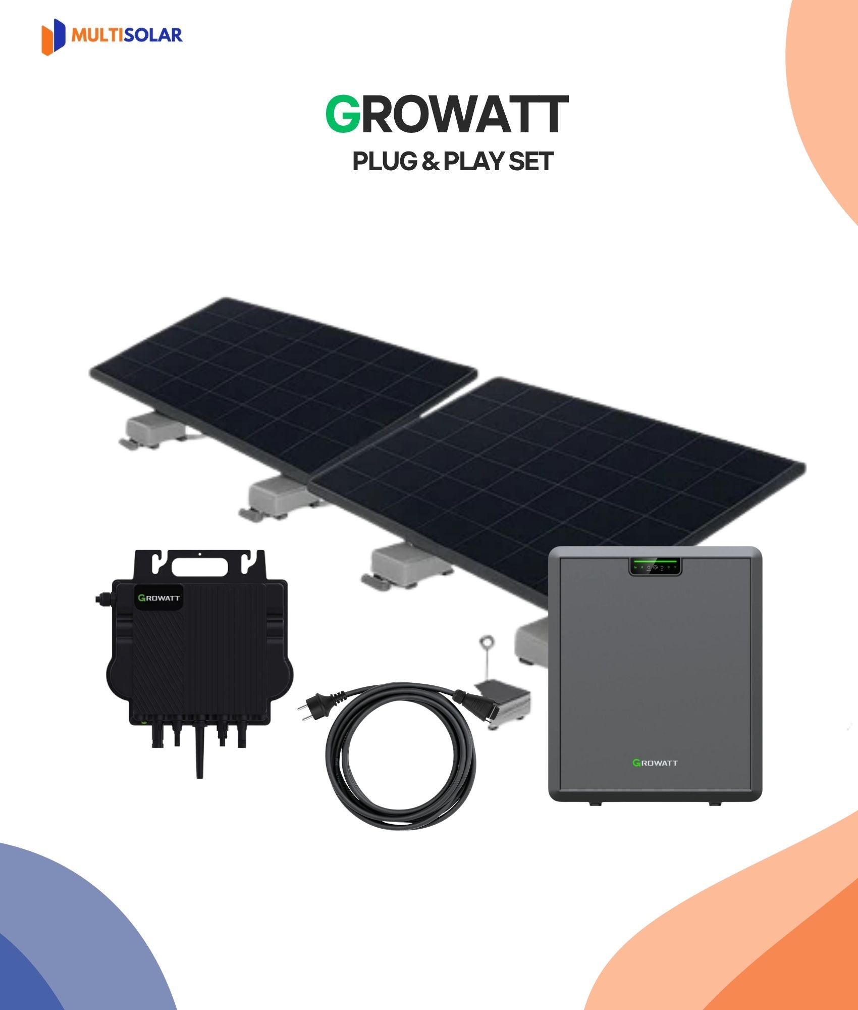 Système de panneaux solaires Growatt Plug &amp; Play – 2 panneaux (micro-onduleur, câblage et panneaux inclus)