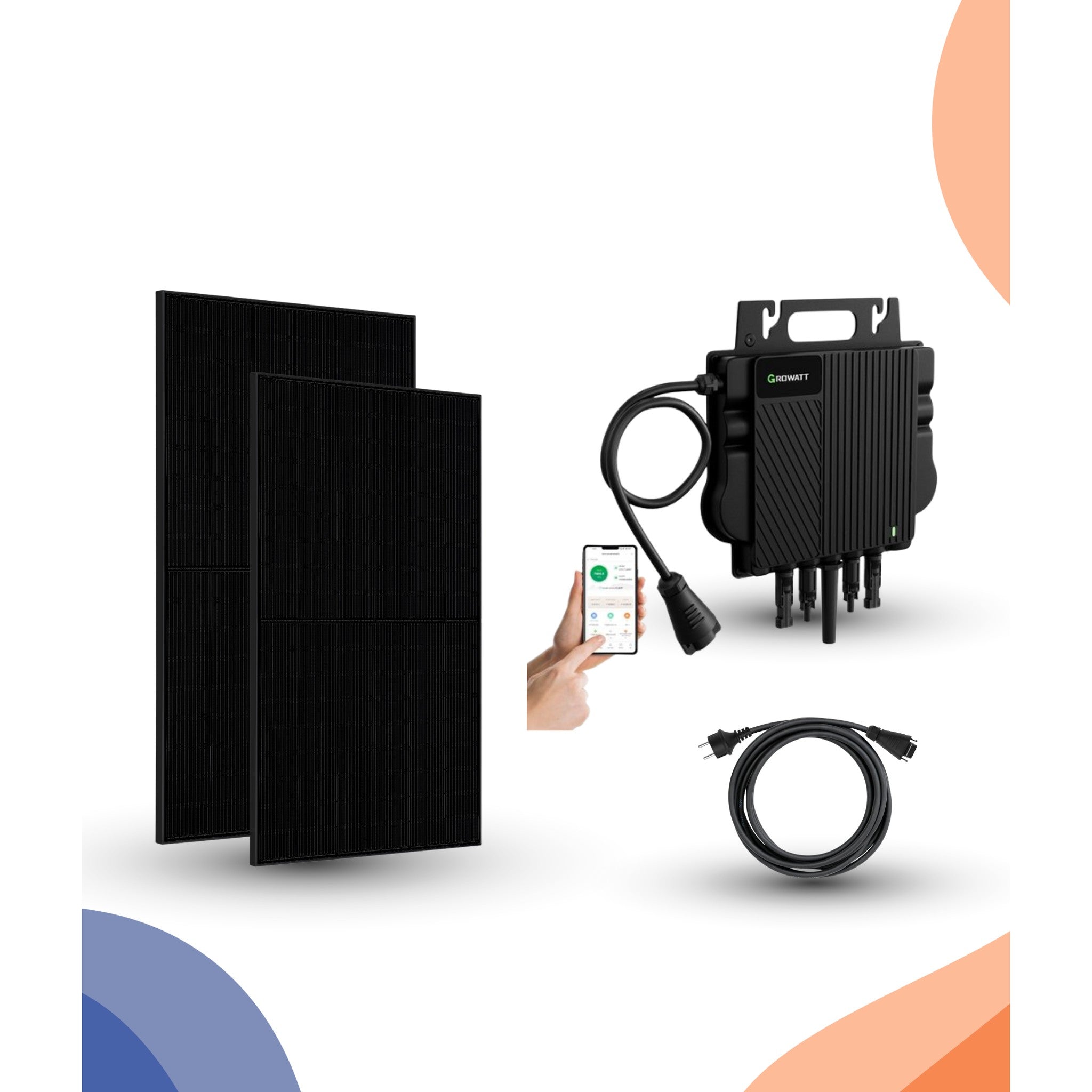 800W Plug en Play Zonnepaneel Pakket – 2 Panelen | Growatt Micro-Omvormer | Doe-het-Zelf Stopcontact