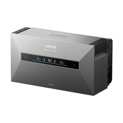 Anker SOLIX Solarbank Max AC stekkerbatterij 7 kWh, schuin vooraanzicht met display