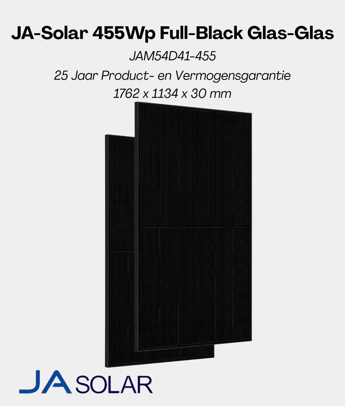 JA Solar 455 Wp full black glas-glas zonnepaneel, JAM54D41-455, 1762 x 1134 x 30 mm