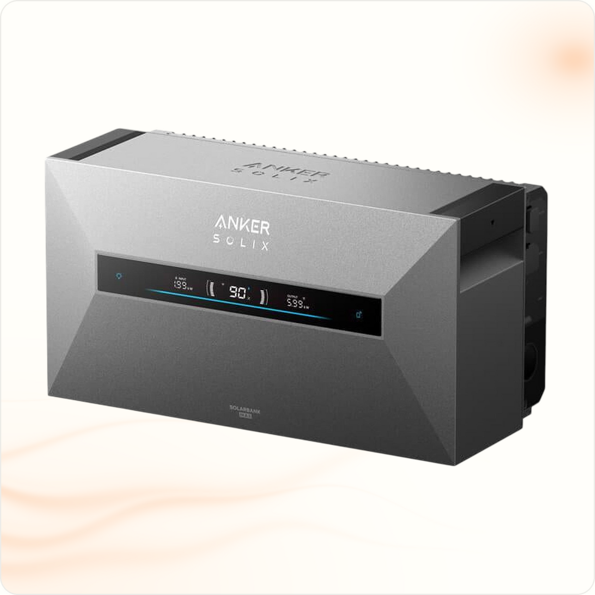Multi Solar Anker SOLIX Solarbank Max AC home battery with digital display in a sleek grey IP66-rated housing.