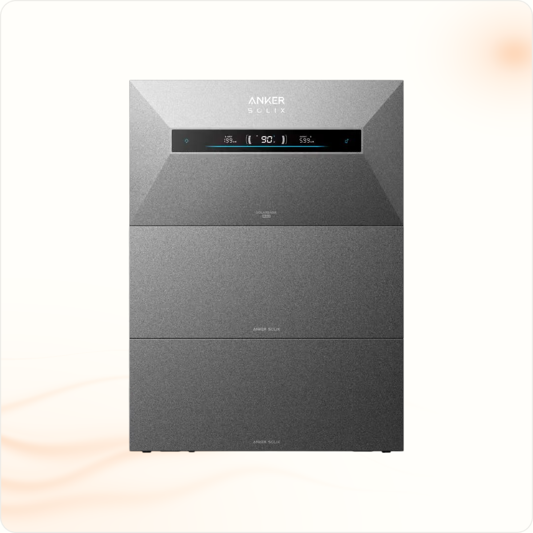 Multi Solar Anker SOLIX Solarbank Max home battery system with a sleek grey finish and integrated digital display.