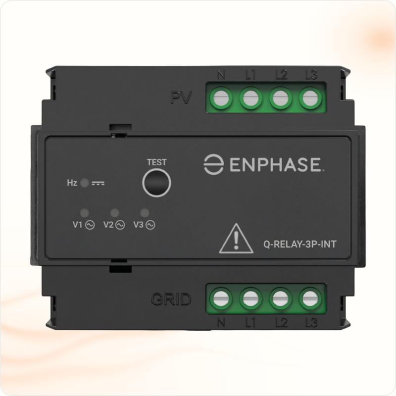Multi Solar Enphase 3-phase external relay for solar energy systems with test button and status indicators