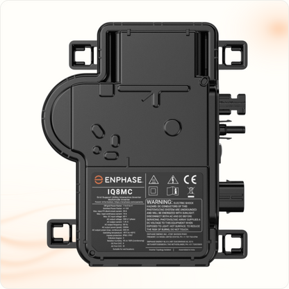 Multi Solar Enphase IQ8MC microinverter for solar panels with black durable housing and technical specifications label
