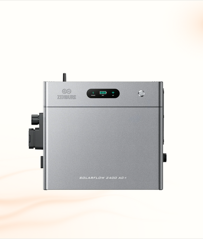 Multi Solar Zendure SolarFlow 2400 AC+ home battery unit in grey with status display and plug and play connectivity